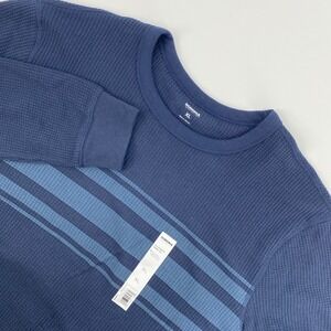NEW Sonoma Waffle Knit Tee Mens Extra Large Blue Striped Thermal Outdoors Preppy